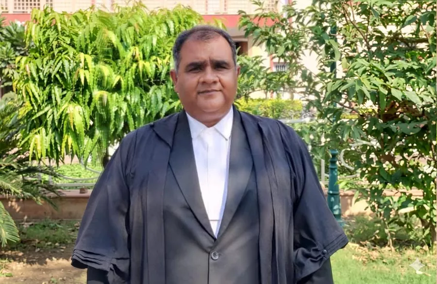 Advocate discussing legal documents in an office